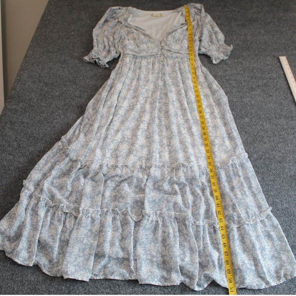 Altar'd State Blue White Floral Tiered Maxi Dress Puff Sleeve Cottagecore Medium - Picture 8 of 13